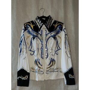 JC Apparel Show Jacket Western Riding Embellished Rhinestone White Blue Large‎